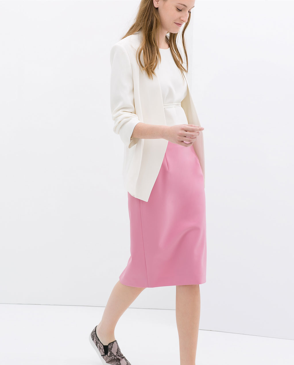 ZARA BASIC T. M Gris Midi Jupe Droite et Crayon